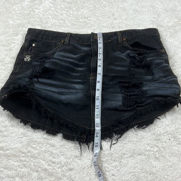 John John Supreme distressed black denim mini skirt, size 42 or US Large - Picture 5 of 10